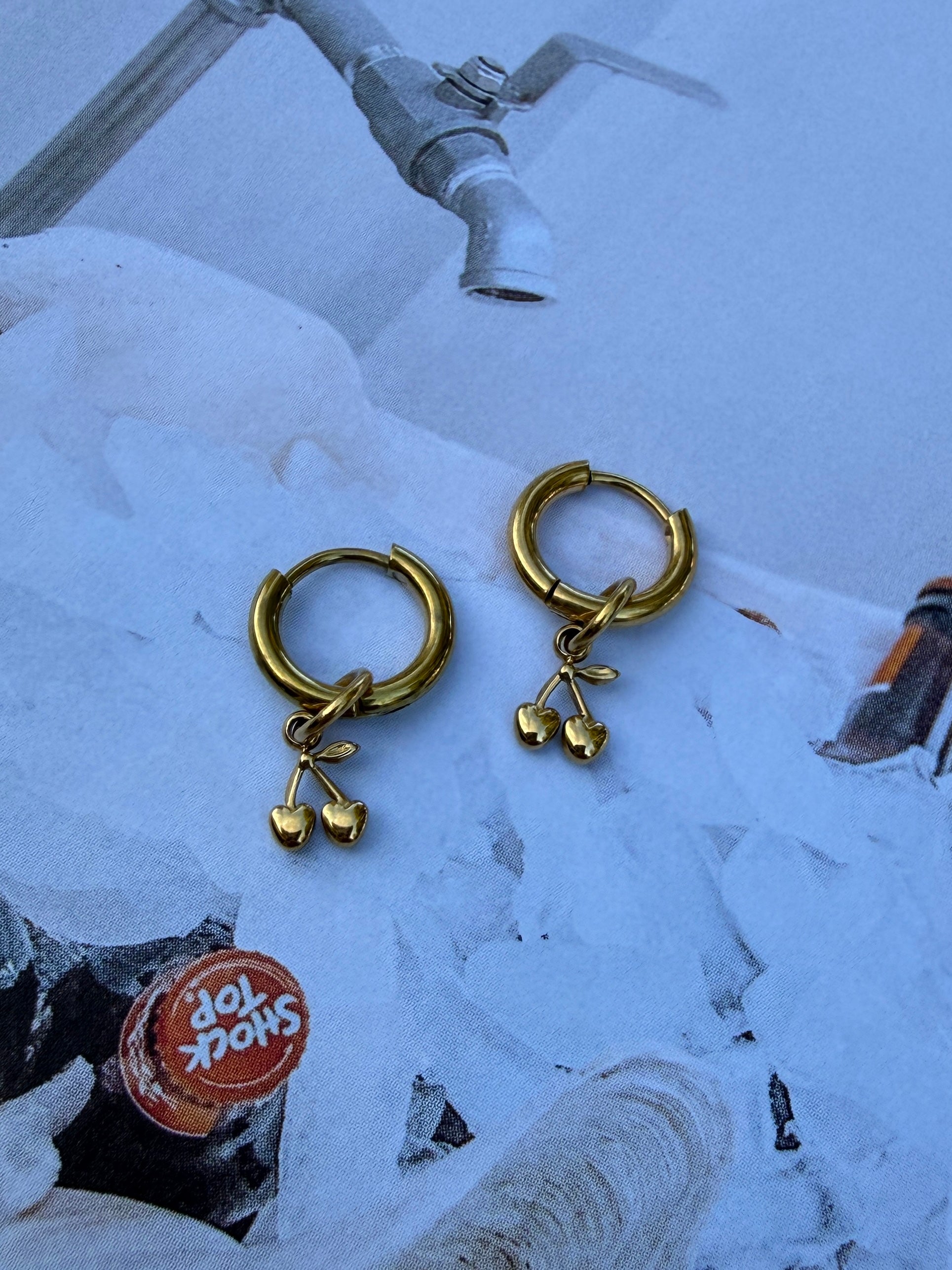 Dainty Cherry Huggie Hoops