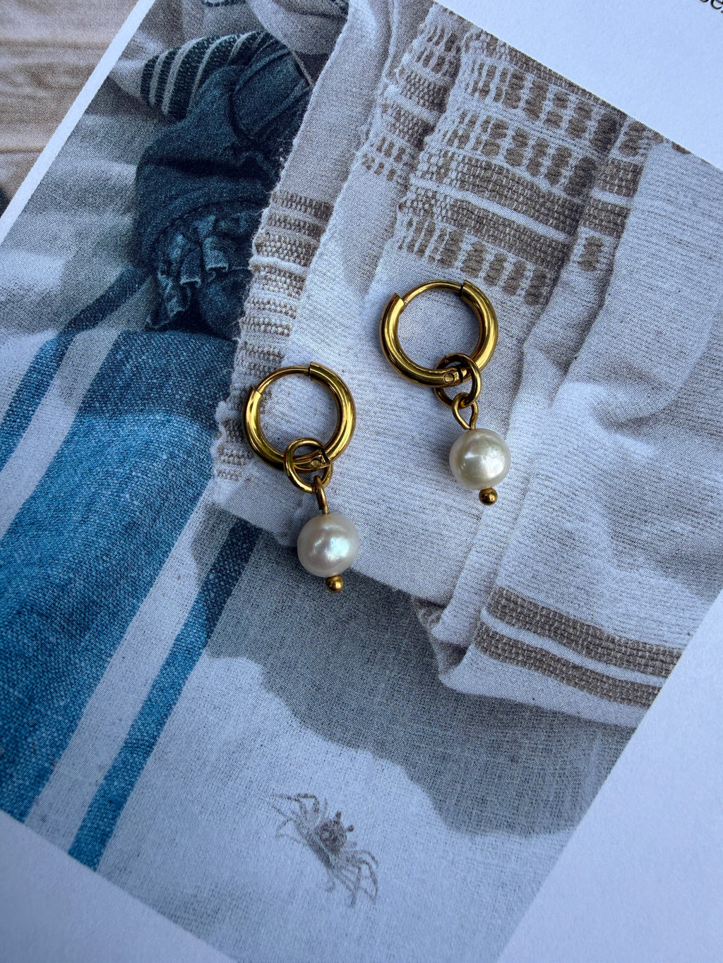 Dainty Pearl Huggie Hoops